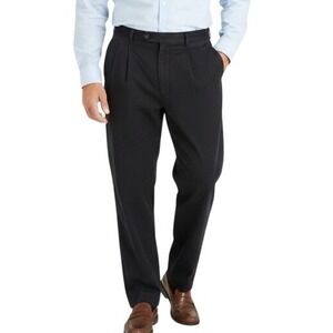 L.L. Bean Pants Mens 42x29 Black Comfort Waist Pleated Chino Classic Heritage